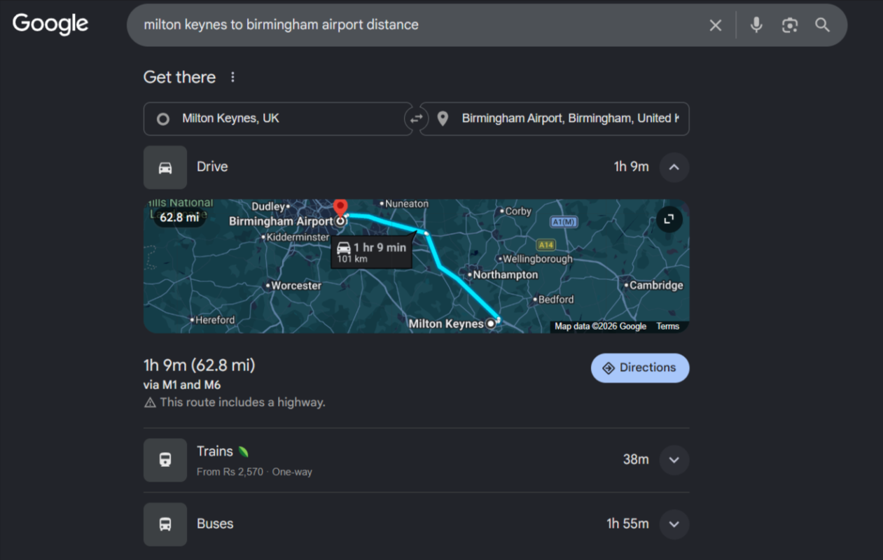 Milton Keynes to Birmingham Airport